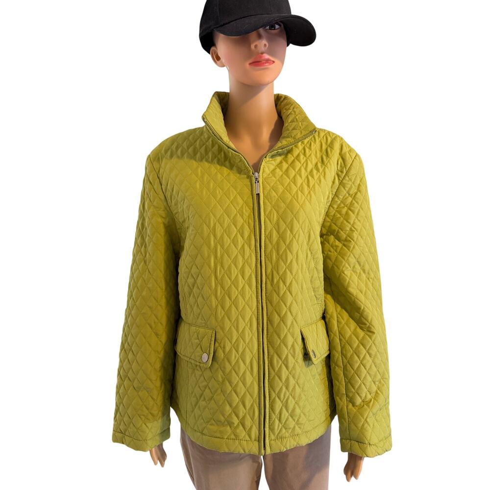 Jane Ashley Casual Quilted Jacket in Lime Green, Women's Size L